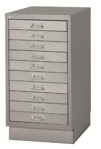 BISLEY MultiDrawer, 29er Serie mit Sockel, DIN A3, 10 Schubladen, Metall, 355 Silber, 43.2 x 34.9 x 67 cm von BISLEY