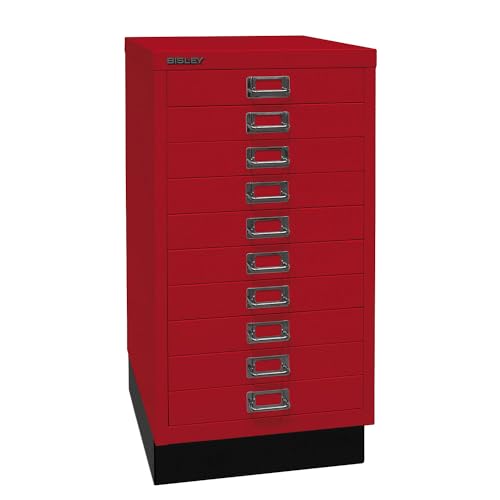 BISLEY MultiDrawer, 29er Serie mit Sockel, DIN A3, 10 Schubladen, Metall, 670 Kardinalrot, 43.2 x 34.9 x 67 cm von BISLEY