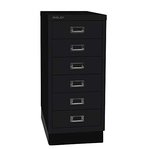 BISLEY MultiDrawer, 29er Serie mit Sockel, DIN A4, 6 Schubladen, Metall, 633 Schwarz, 38 x 27.9 x 67 cm von BISLEY