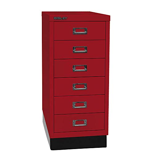 BISLEY MultiDrawer, 29er Serie mit Sockel, DIN A4, 6 Schubladen, Metall, 670 Kardinalrot, 38 x 27.9 x 67 cm von BISLEY