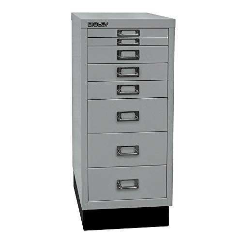 BISLEY MultiDrawer, 29er Serie mit Sockel, DIN A4, 8 Schubladen, Metall, 355 Silber, 38 x 27.9 x 67 cm von BISLEY