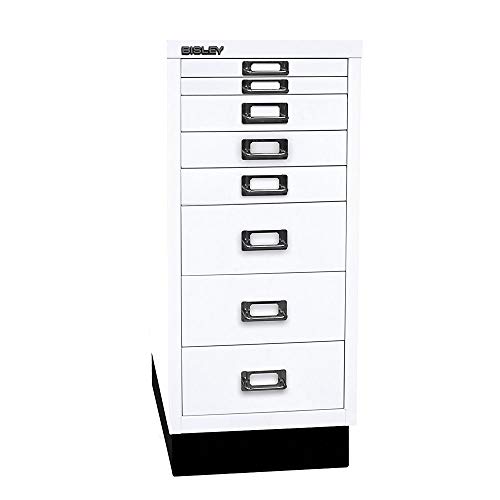 BISLEY MultiDrawer, 29er Serie mit Sockel, DIN A4, 8 Schubladen, Metall, 696 Verkehrsweiß, 38 x 27.9 x 67 cm von BISLEY