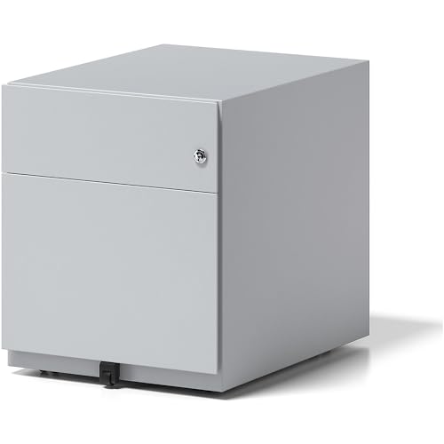 BISLEY Rollcontainer Note mit Griffleiste, 1 Universalschublade, 1 HR-Schublade, Metall, 355 Silber, 56.5 x 42 x 49.5 cm von BISLEY