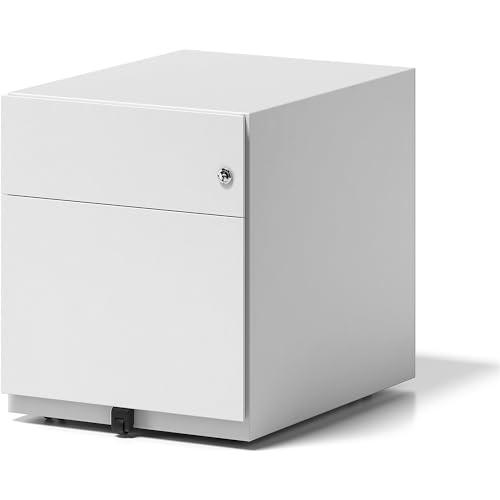 BISLEY Rollcontainer Note mit Griffleiste, 1 Universalschublade, 1 HR-Schublade, Metall, 696 Verkehrsweiß, 56.5 x 42 x 49.5 cm von BISLEY