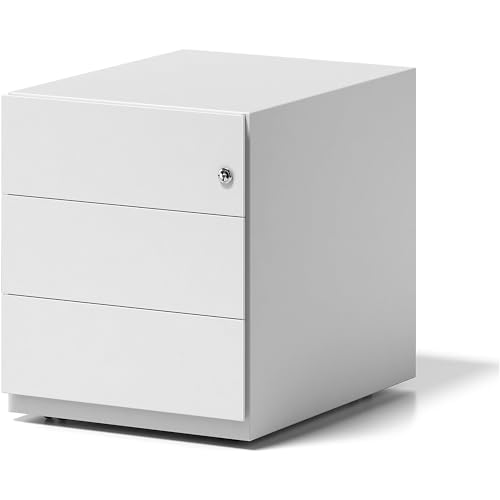 BISLEY Rollcontainer Note mit Griffleiste, 3 Universalschubladen, Metall, 696 Verkehrsweiß, 56.5 x 42 x 49.5 cm von BISLEY