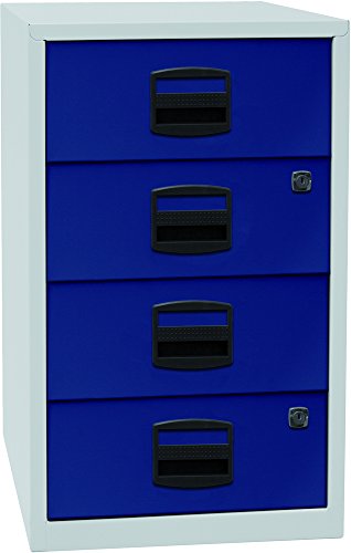 Bisley Home Beistellschrank PFA, 4 Universalschubladen, Metall, 505 Korpus Lichtgrau, Fronten Oxfordblau, 40 x 41.3 x 67.2 cm von BISLEY