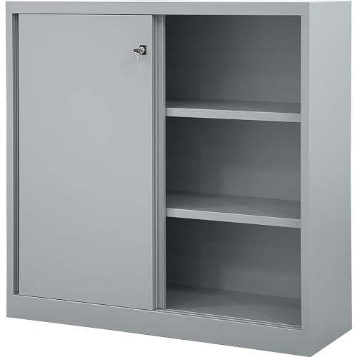 Bisley LIGHT Schiebetürenschrank ECO, 3 Ordnerhöhen, Silber von BISLEY
