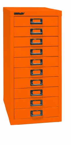 BISLEY MultiDrawer, 29er Serie, DIN A4, 10 Schubladen, Metall, 603 Orange, 38 x 27.9 x 59 cm von BISLEY