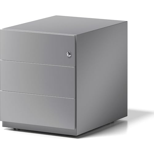 Bisley Rollcontainer Note mit Griffleiste, 3 Universalschubladen, Metall, 355 Silber, 56.5 x 42 x 49.5 cm von BISLEY