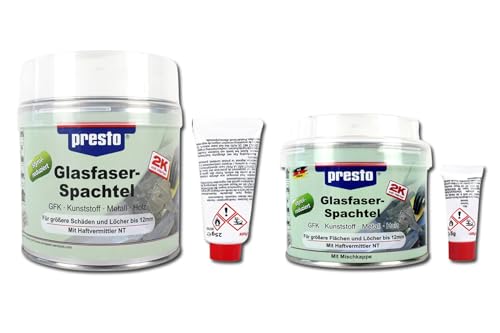 2K Glasfaserspachtel, Polyesterspachtel, 2 Komponenten Spachtel, Ausbessern größerer Schadensstellen Unebenheiten Löcher Reparatur Lochfraß, grau-grün, Menge/Gewicht:1000g von BISOMO