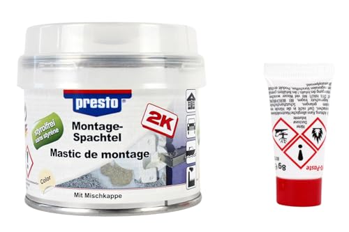 2K Montagespachtel hell Ocker, styrolfrei, 2-Komponenten Reparaturspachtel 250g, zum Kleben Verbinden Dichten Schließen von Löchern + Beschädigungen 2K Montagespachtel hell Ocker, styrolfrei, 2-Komponenten Reparaturspachtel 250g, zum Kleben Verbinden Dichten Schließen von Löchern + Beschädigungen von BISOMO