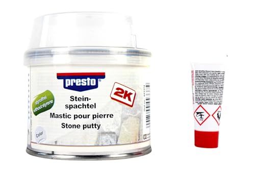 2K Steinspachtel 250g, 2 Komponenten grau styrolfrei Reparatur Kleben Befestigung von Fliesen, Terracotta, Bohrlöcher von BISOMO