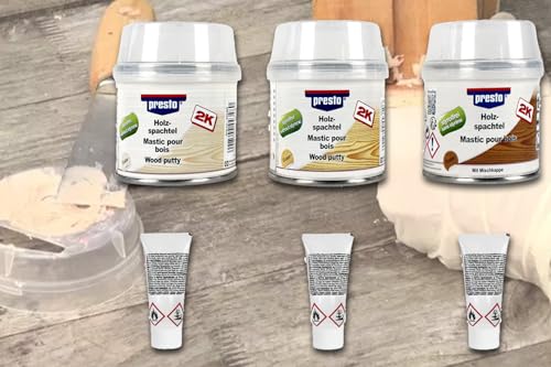 Holzspachtel, 2-Komponenten Reparatur Spachtel 250g, styrolfrei, Schadstellen und Löcher in Holz schließen ausbessern, Holzfarbe hellbraun, mittelbraun, dunkelbraun, DIY, Spachtel:mittel von BISOMO