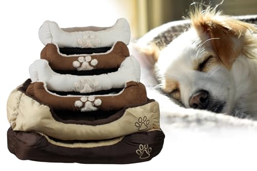 Kuscheliges Haustierbett, Hundebett, Katzenbett Small 50x38x17cm oder Medium 63x51x18cm, Tierbett Hellbeige oder Braun (Braun, M) von BISOMO