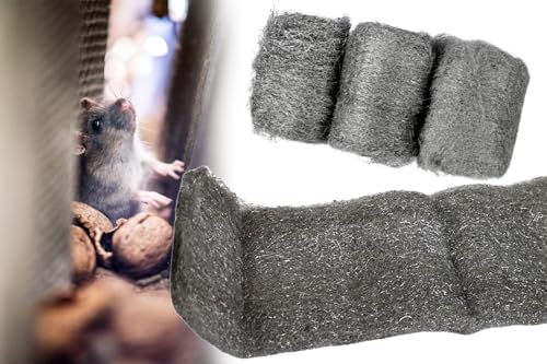 Stahlwolle Schleifwolle Metallwolle Polierwolle fein, mittel + grob, Mäuse Nagetiere Mäuseabwehr für Löcher in Wand + Garten, 3- teilig von BISOMO