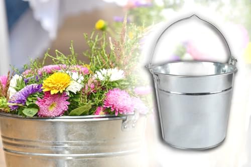 Zinkeimer 5 Liter, Wassereimer, Eimer, Metalleimer mit Henkel, rostfrei für Küche, Abfall, Garten, Bauarbeiten, Balkon, Terrasse von BISOMO