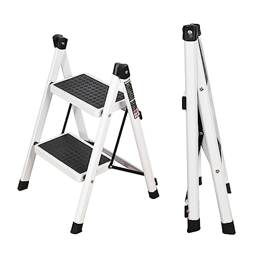 Bison Mehrzweck Klapp-Step-Hocker, Stabile Stahlleiter mit Breitem Anti-Rursch-Pedal, Klappstufen-Leicht Handbar und Vielseitig Anwendbar (Schwarz 2 Stufen) von Bison