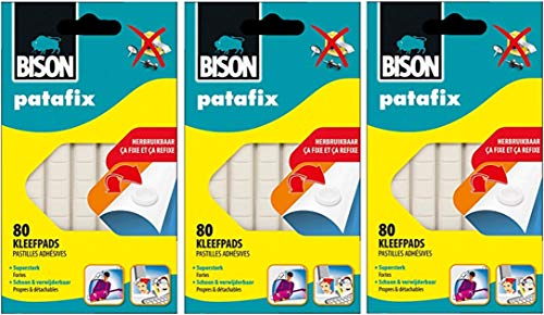 Bison - Patafix Fix paste 80 abnehmbare und wiederverwendbare Klebepads, Weiß (3 x 80er Set = 240 Pellets) von Bison
