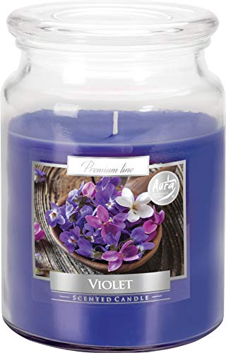 Große violette Blume Kerze mit Deckel, großem Glas, intensiver Farbe und Duft, die 100 Stunden brennt von BISPOL