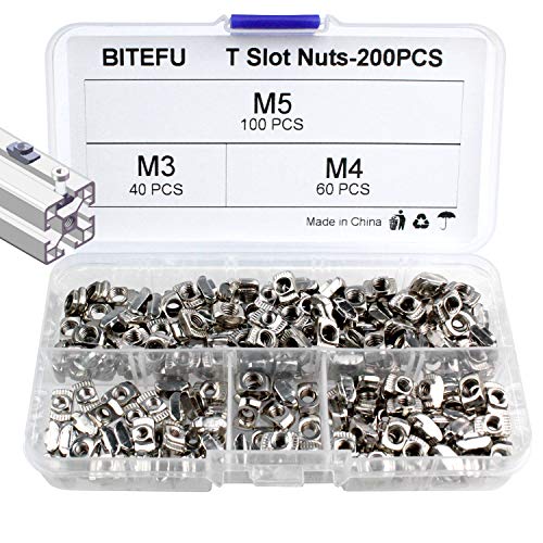 BITEFU 200 Stück T Mutter Nutenstein M3 / M4 / M5 Hammerkopf Befestigungsmutter 20 SerieT Nutmuttern Sortiment Kit für Aluminiumprofil von BITEFU