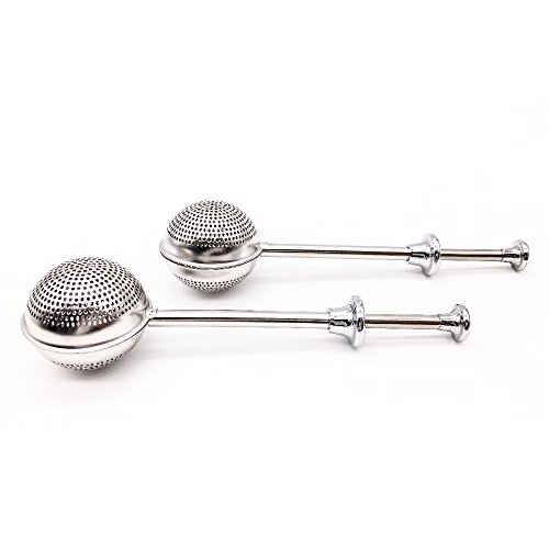 BITEYI Teesieb Teefilter Tee-ei Edelstahl Ultrafeines Langem Griff Push Stil Kugelform Sieb,für Losen Tee(2er-Set) von BITEYI