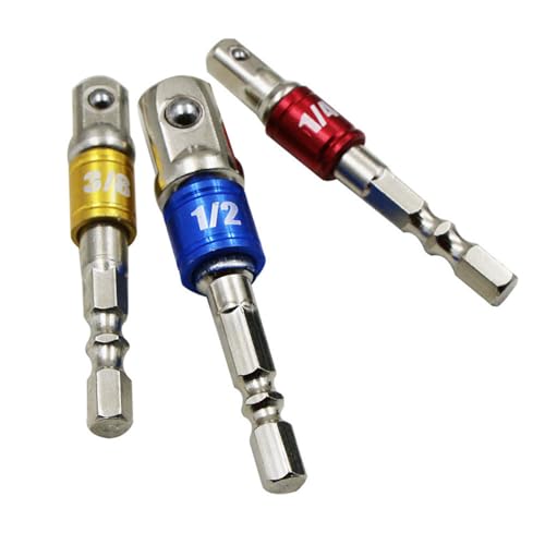 Adapter Sechskant auf 1/4", 1/2", 3/8" Vierkant, Schwarz, 3 Stück Sechskant Stecknussadapter Stecknuss Adapter Steckschlüssel Schraubenschlüssel Nuss Set Verbindung Kopfverlängerung für Akkuschrauber von BITHAI