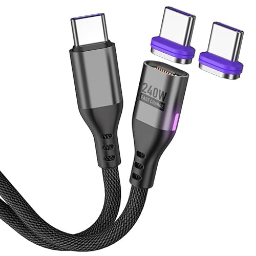 BITHAI 240W Magnet Ladekabel USB C [1m] 16PIN Ladekabel Magnetisch Superschnelle Aufladung Magnetisches USB C Ladekabel 48V/5A Schnelllade und Datenübertragungs 2Stück Type C Adapter von BITHAI