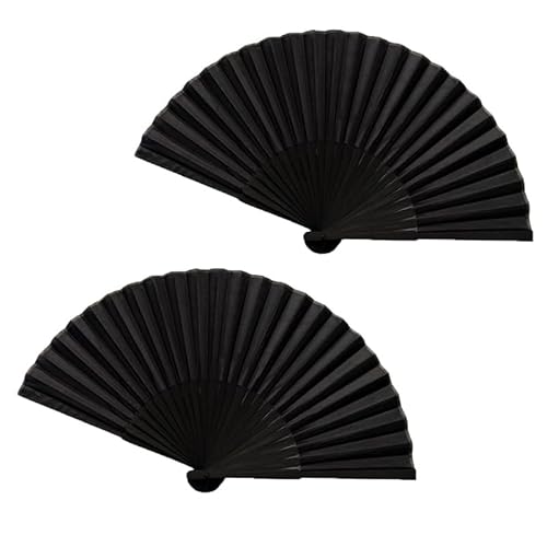 BITHAI Hand Fan, Fächer, Fächer Schwarz, Hand Falten Fans, Handfächer, Fecher Damen, Fecher, Chinesischer Handfächer Orientalischer Tuch Stoff Fan, für Aufführung Tanz, DIY Dekoration (2 Stück) von BITHAI