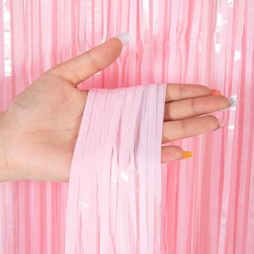 BITHAI Lametta Vorhänge Bunt Glitzer, 2 Stück Metallische Glitzervorhang Fringe 1m x 2m, Glitzer Tinsel Curtain,Folienfransen Vorhang für Weihnachtsbaum (Macaron rosa) von BITHAI