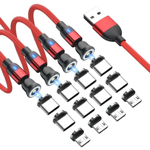 BITHAI Ladekabel Magnetisch USB-Kabel [4Stück] 2 in 1 Magnetisches Ladekabel 360° und 180° Drehbar USB C Magnet Kabel für Micro USB/Type C (0.5M*4) von BITHAI