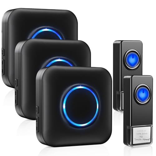 BITIWEND Funkklingel Kabellose Türklingel Funk klingel Set Aussen Wasserdicht IP55 Haustürklingel 400m Reichweite Plug-in Doorbell Haustür Klingel Kit 58 Melodien, 5 Lautstärkestufen, LED-Blitz von BITIWEND