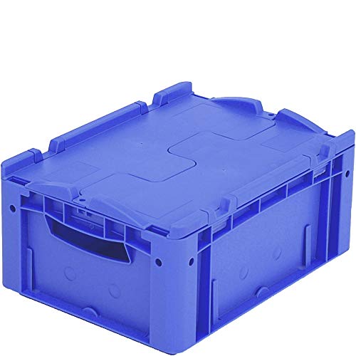 BITO 43-18517 Eurostapelbehälter XL mit Anscharniertem Zweiteiligem Klappdeckel, 400 mm x 300 mm x 188 mm, 30 kg Inhaltsbelastung, Blau von BITO