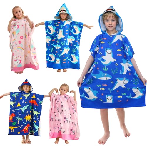 BITOYO Badeponcho mit Kapuze, Extragroßes Handtuch Kinder Mikrofaser Strandtücher Schwimmen Pool Handtuch Badetuch Duschtücher für Mädchen Jungen mit Einer Körpergröße von 120–170 cm (Hai) von BITOYO