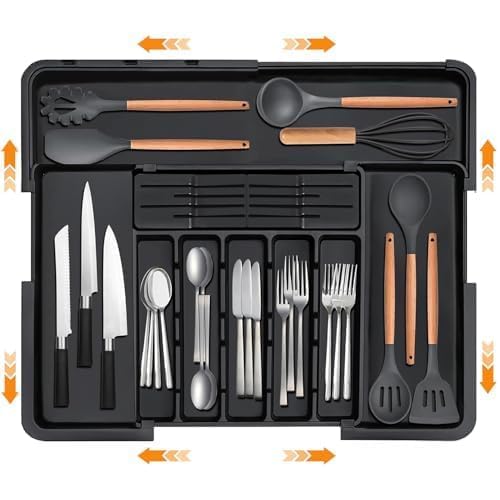 Besteckkasten für Schubladen, Verstellbarer Besteckkasten Schubladen Organizer Küche zu 9 Fächer, Utensilienhalter für Küchenschubladen, Besteckschublade Einsatz für Löffel Gabeln Messer Groß Schwarz Besteckkasten für Schubladen, Verstellbarer Besteckkasten Schubladen Organizer Küche zu 9 Fächer, Utensilienhalter für Küchenschubladen, Besteckschublade Einsatz für Löffel Gabeln Messer Groß Schwarz von BITOYO