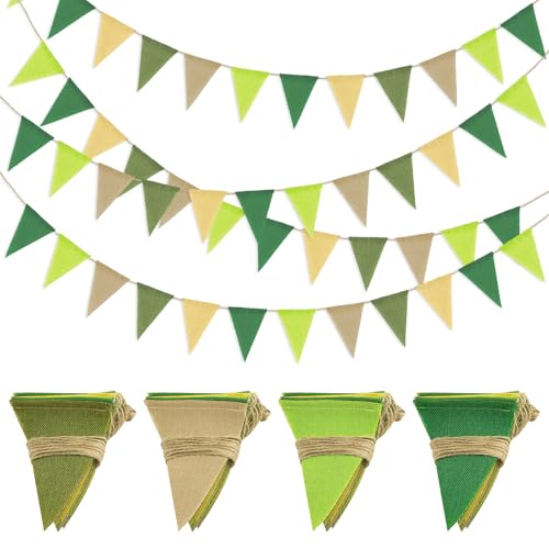 Wimpelkette Outdoor Wetterfest, 4 Stück Wimpelkette Grün mit 48pcs Vintage Imitation Leinen Wimpel, Jute Wimpel Girlande Deko für Hochzeits Party Garten, Kinderzimmer von BITOYO