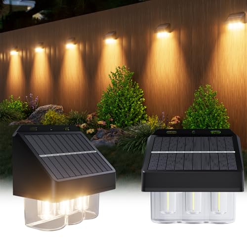 BITPOTT Solar Wandleuchte Aussen 4 Stück, Solarlampen für außen wand IP67 Wasserdicht, Solar zaunleuchte für außen 3 Birnen, zaunbeleuchtung solar wandleuchten Warmweiß für Veranda Garage Zaun von BITPOTT