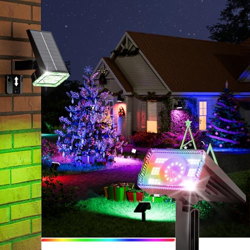 BITPOTT Solarstrahler für außen, 1 Stück RGB Solar Strahler IP67 Wasserdicht, 58 LED 8 Beleuchtungsmodi Solarlampe,105° Drehung Wandlicht für Baum Fahrbahn Gartenbeleuchtung von BITPOTT