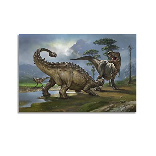 BITTU Dinosaurier-Poster Ankylosaurus Vs Tyrannosaurus Rex, dekoratives Gemälde, Leinwand, Wand- und Kunstbild, Familien-Schlafzimmer, Dekoration, 60 x 90 cm von BITTU