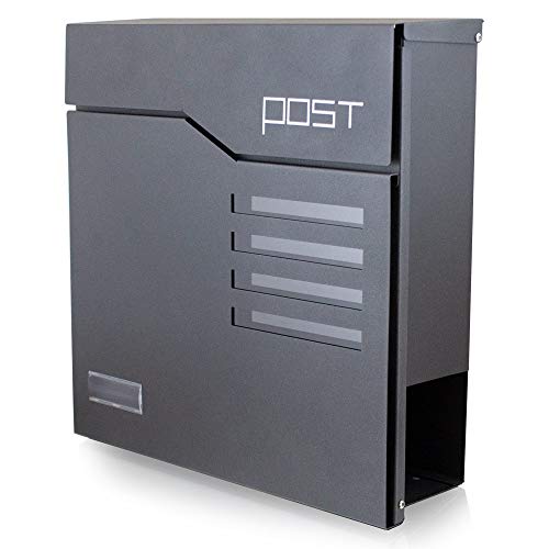 BITUXX® Design Briefkasten Wandbriefkasten Hausbriefkasten Postkasten Edelstahl mit Zeitungsfach 4 Sichtfenster Namensschild Anthrazit Graphit Optik von BITUXX