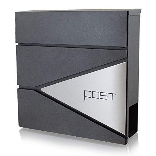 BITUXX® Design Briefkasten Wandbriefkasten Hausbriefkasten Postkasten mit Edelstahlblende Zeitungsfach Anthrazit Graphit Optik von BITUXX