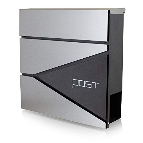 BITUXX® Design Briefkasten Wandbriefkasten Hausbriefkasten Postkasten mit Zeitungsfach Anthrazit Graphit Edelstahl Optik von BITUXX