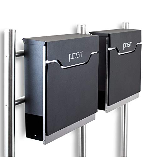 BITUXX® Design Doppel Standbriefkasten 16781 Briefkasten Briefkastenanlage Freistehender Postkasten mit Zeitungsfach Anthrazit Graphit Edelstahl von BITUXX