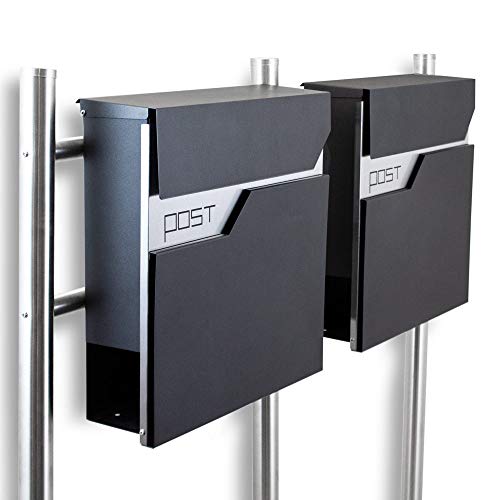 BITUXX® Design Doppel Standbriefkasten 16782 Briefkasten Briefkastenanlage Freistehender Postkasten mit Zeitungsfach Anthrazit Graphit Edelstahl von BITUXX