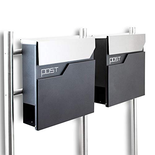 BITUXX® Design Doppel Standbriefkasten 16783 Briefkasten Briefkastenanlage Freistehender Postkasten mit Zeitungsfach Anthrazit Graphit Edelstahl von BITUXX