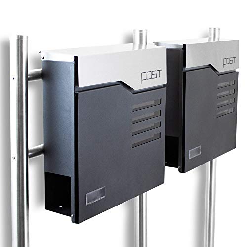 BITUXX® Design Doppel Standbriefkasten 16784 Briefkasten Briefkastenanlage Freistehender Postkasten mit Zeitungsfach Anthrazit Graphit Edelstahl von BITUXX