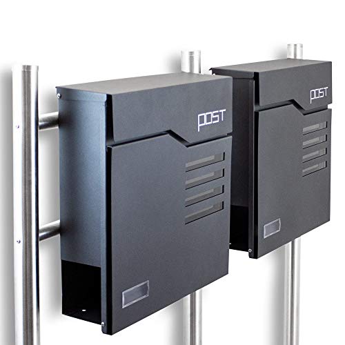 BITUXX® Design Doppel Standbriefkasten 16785 Briefkasten Briefkastenanlage Freistehender Postkasten mit Zeitungsfach Anthrazit Graphit Edelstahl von BITUXX
