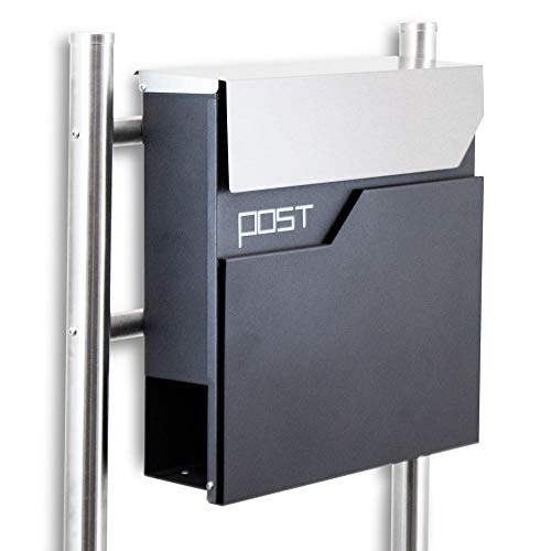 BITUXX® Design Standbriefkasten 16771 Briefkasten Briefkastenanlage Freistehender Postkasten mit Zeitungsfach Anthrazit Graphit Edelstahl von BITUXX