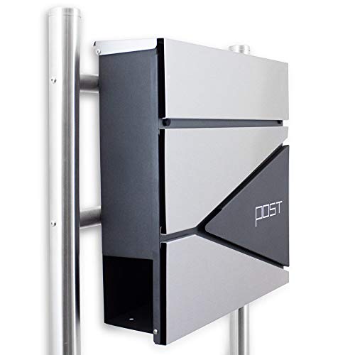 BITUXX® Design Standbriefkasten Briefkasten Briefkastenanlage Freistehender Postkasten mit Zeitungsfach Anthrazit Graphit Edelstahl von BITUXX