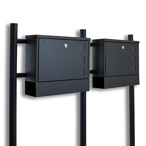 BITUXX® Doppel Standbriefkasten Briefkasten Postkasten Mailbox Briefkastenanlage mit integrierten Zeitungsfach Dunkelgrau Anthrazit von BITUXX