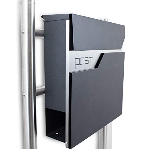 BITUXX® Freistehender Design Standbriefkasten Briefkastenanlage Hausbriefkasten Postkasten Edelstahl mit Zeitungsfach Einwurf und Front Anthrazit Graphit von BITUXX
